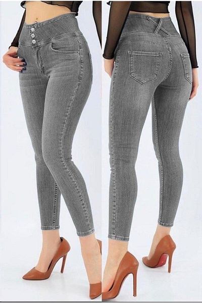 rengastyle Women's Gray High Waist Lycra Jeans (Narrow Fit Lycra 90 Cm Ankle Length)
