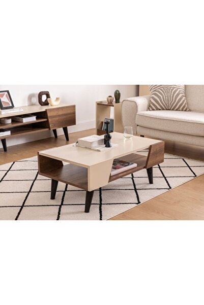 ARNETTİ Clara Raflı Modern Tasarım Orta Sehpa Salon Sehpası, Ceviz Bej - Clara