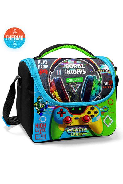 Coral High 11877 Model - Black Highlighter Green Game Pattern Thermo Lunchbox