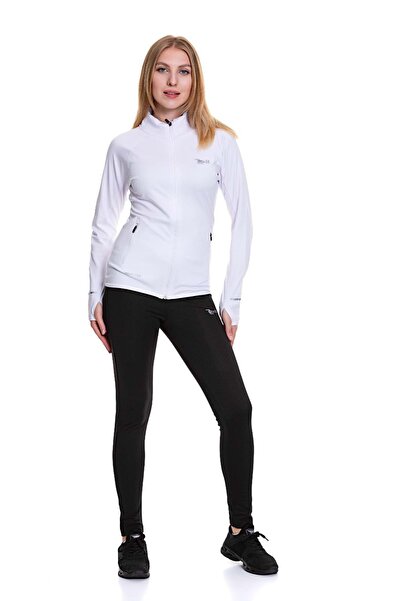 FEROBİ Kadın Fermuarlı Likralı Diz Yapmayan Dalgıç Eşofman Takımı Beyaz