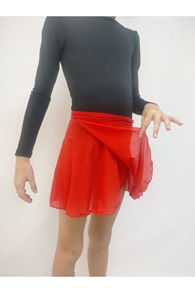 LULLY KİDS Ritmik Artistik Jimnastik Kırmızı Şifon Tül Antreman Kız Çocuk Eteği