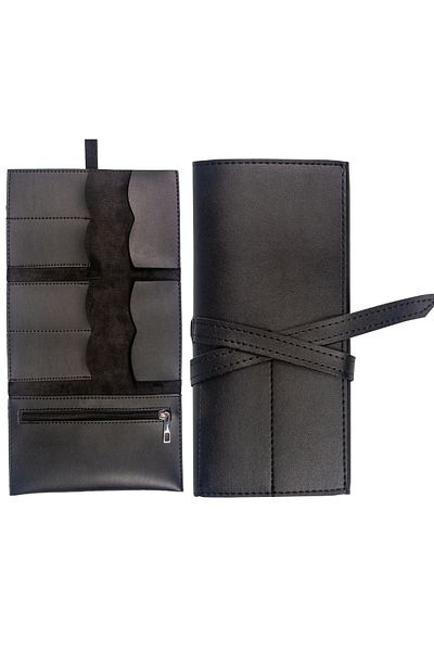 FLY COLOR Faux Leather Letter Shaped Openable Artistic Pen Holder Compartmented Pencil Case