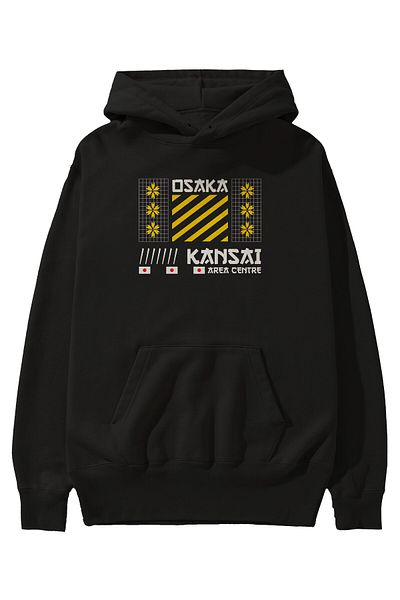 Ankhises Osaka Kansai Area Center Hanorac negru cu glugă imprimat în față Hanorac oversize pentru bărbați și femei