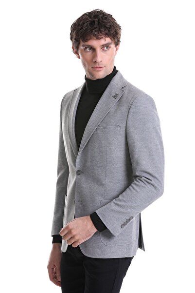 Hatemoğlu Gray Slim Fit Plain Mono Collar Casual Jacket