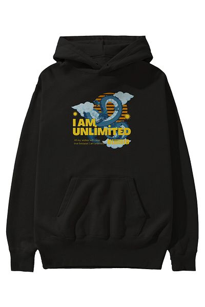 Ankhises I am Unlimited Dragon Hanorac negru cu glugă oversize pentru bărbați și femei