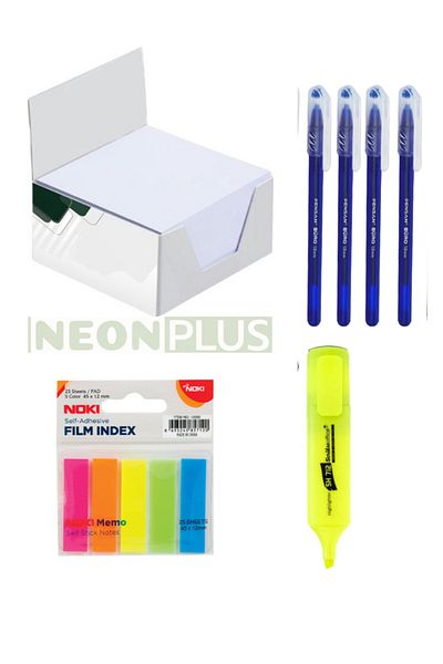 NEON PLUS Note paper, Ballpoint Pen, Highlighter, Colored Bookmark Office Set