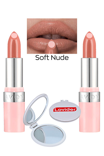 AVON Hydramatic Işıltılı Ruj - Soft Nude 2'li + Lovider Cep Aynası