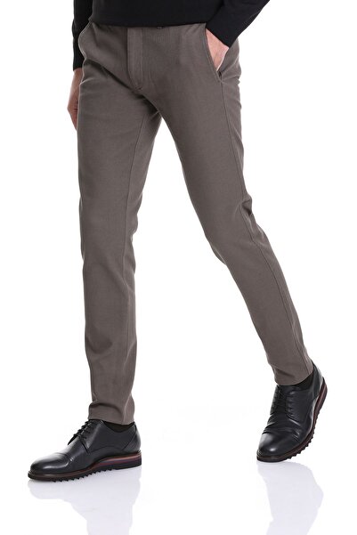 Hatemoğlu Haki Slim Fit Desenli Pamuklu Yandan Cep Kanvas Pantolon