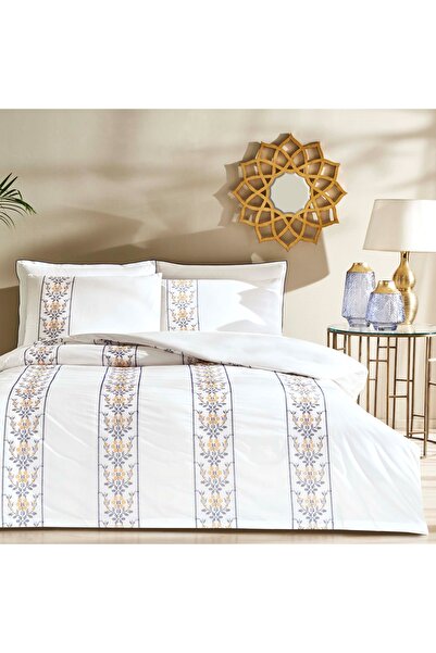Linens Carme Pamuk Brode Çift Kişilik Nevresim Takımı Beyaz