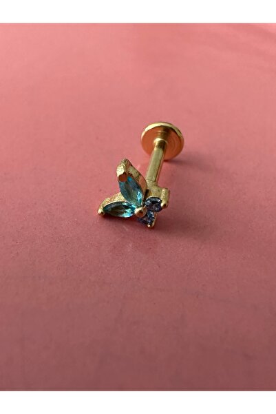 Amor Center Çelik 316L Zirkon Taşlı Kelebek Tragus Kıkırdak Küpesi-Dudak Pier...