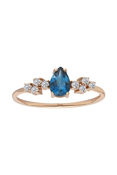 Sirius Pırlanta Pırlanta Ve London Blue Topaz Su Damlası Yüzük