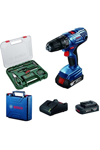 Bosch Gsb 180'li Darbeli Şarjlı Matkap Vidalama Çift Batarya ve Bosch 17 Parça El Aleti Seti Hediye