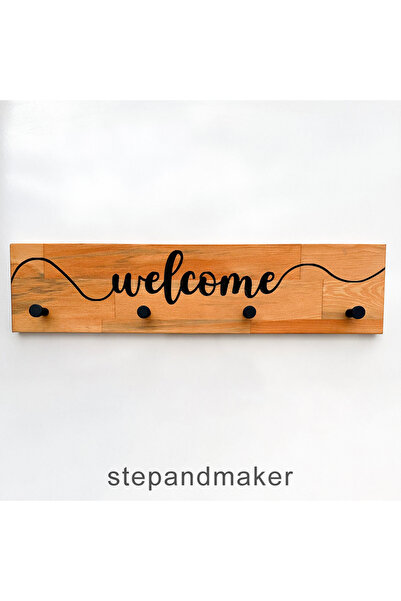 Step and Maker Masif Ahşap 'Welcome Yazılı' Portmanto, Duvar Askısı
