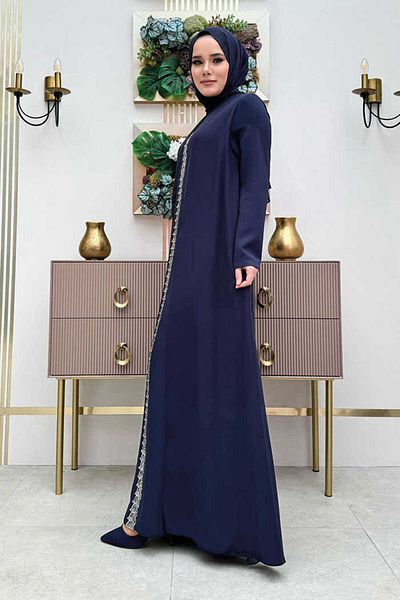 Bym Fashion Φόρεμα σάλι με μανδύα με λεπτομέρεια κεντήματος 3868 Navy Blue