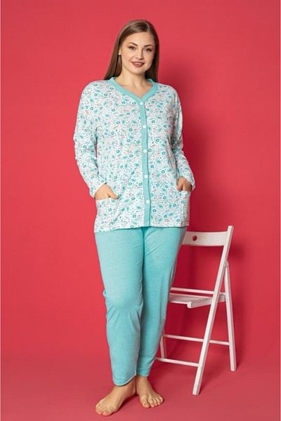 Farya Home طقم بيجامة قطنية كبيرة الحجم من X-Dreamy مع جيوب وأزرار أمامية