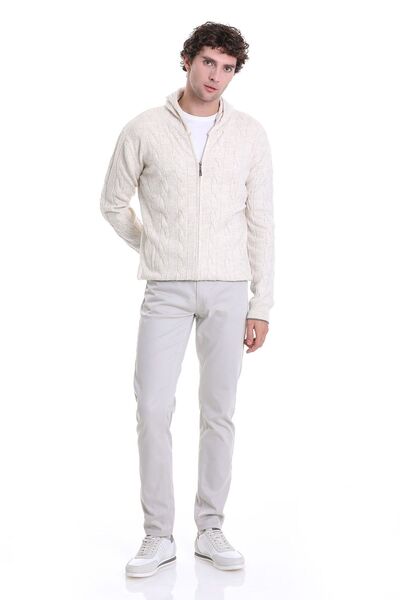 Hatemoğlu Beige Regular Fit Jacquard Half Zipper Hooded Sweater