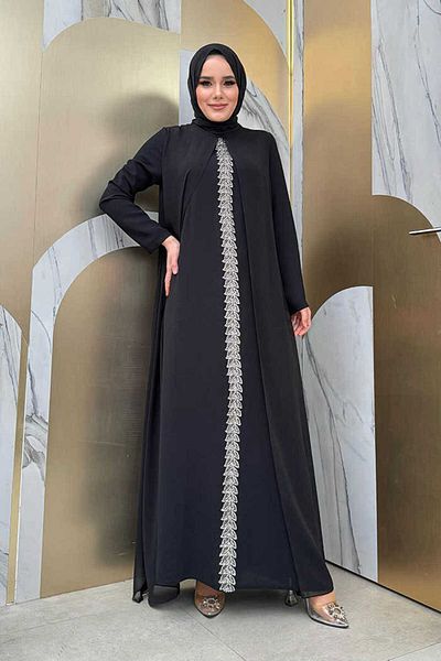 Bym Fashion Φόρεμα σάλι με μανδύα με κέντημα με λεπτομέρεια 3868 Μαύρο