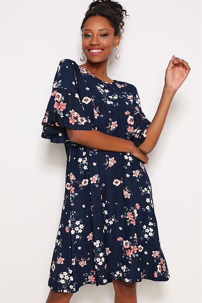 AVORWE Rochie midi cu mâneci clopot cu volane