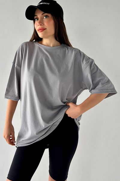 MODAGEN Unisex jednobarevné šedé oversize tričko