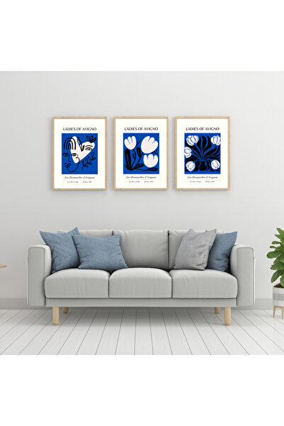 PRYDESIGN Set de 3 picturi de perete Picasso bleumarin cu rama PRY_0307_00