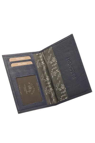 willpolo Θήκη διαβατηρίου από γνήσιο δερμάτινο Navy Blue