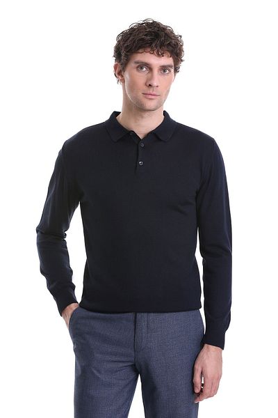 Hatemoğlu Navy Blue Regular Fit Plain Polo Collar Knitwear Sweater