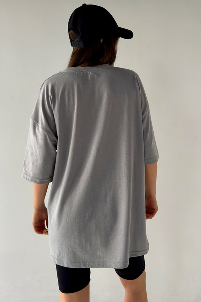 MODAGEN Unisex Düz Renk Gri Oversize T-Shirt