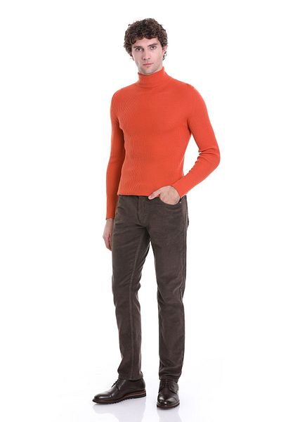 Hatemoğlu Orange Slim Fit Ribbed Turtleneck Wool Knitwear Sweater