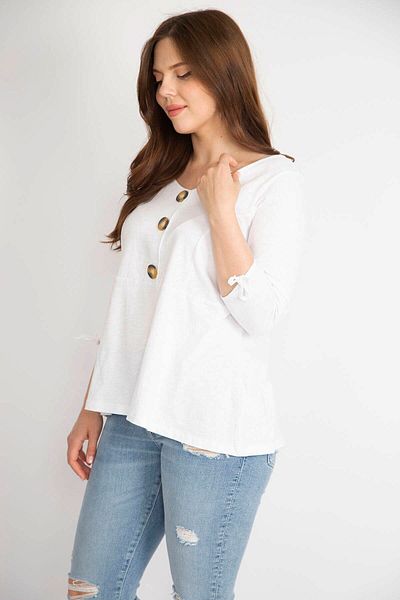 Şans Women's Bone Large Size Front Ornamental Buttoned Sleeve Lace Up Blouse 65n35734
