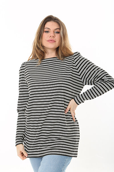 Şans Γυναικεία Μπλούζα 65N37524 με λαιμόκοψη με ριγέ γυναικεία μαύρη μπλούζα