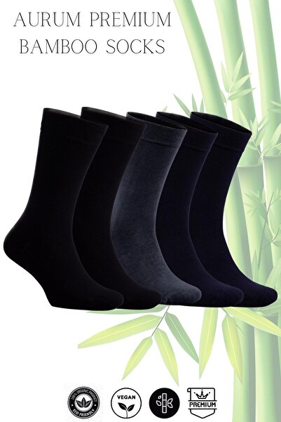 AURUM Erkek 5'li Premium Bambu Soket Çorap Dikişsiz - 2 Siyah 1 Füme 2 Lacivert