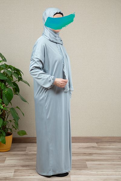 dua' is Lace Dress One Piece Zippered Practical Prayer Dress (Grey)