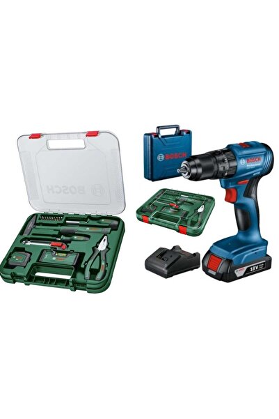 Bosch Gsb 185-li Darbeli Kömürsüz Tek Akülü Şarjlı Matkap Vidalama ve 17 Parça El Aleti Seti Hediye