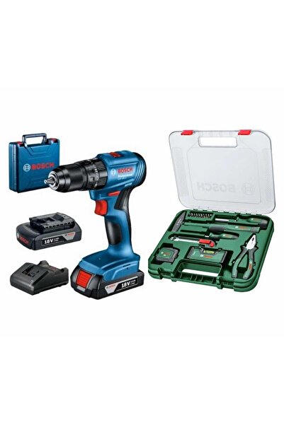 Bosch Gsb 185-li Darbeli Çift Batarya Şarjlı Matkap Vidalama ve Bosch 17 Parça El Aleti Seti Hediye