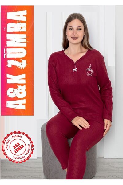 A&K ZÜMRA Women's Winter Model Mother Pajama Set Claret Red