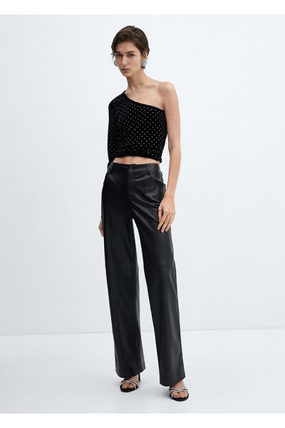 MANGO Woman Strass stone velvet blouse