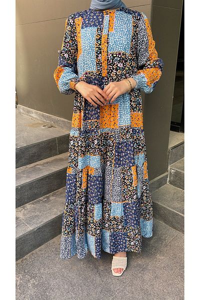Lavanta Tekstil Kalancho Pattern Dress Indigo Blue