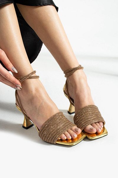 SHOW LİFE DİSCO NUDE GLEAZĂ CRAVATĂ Strasuri 8CM TOC 8CM PANTOFI & sandale damă 