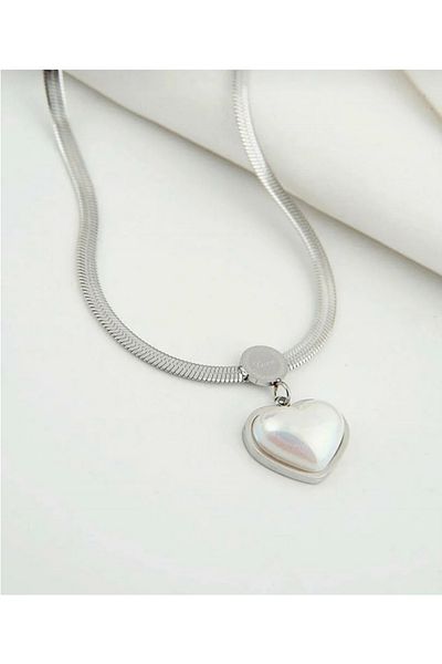 ALTUNTAŞ STEEL PEARL HEART NECKLACE