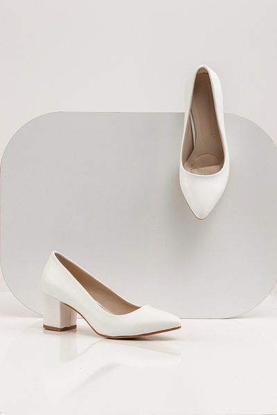 SVMSHOES White Women's Square Heeled Shoes/Stylish Flashy White Women's Low Heeled Shoes