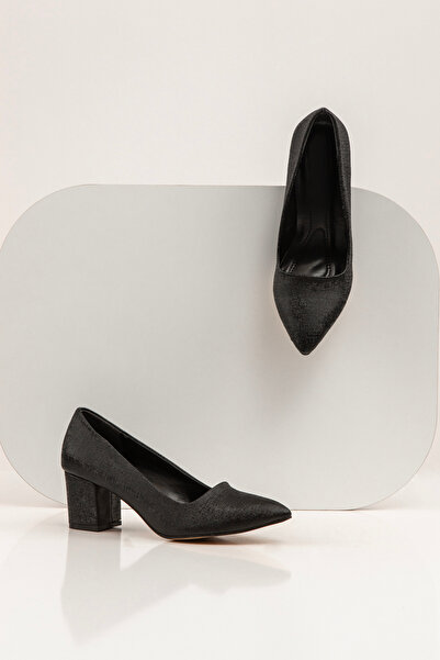 SVMSHOES Siyah Kadın Topuklu Ayakkabı/ Eskitme Desenli Siyah Kadın Ayakkabısı...