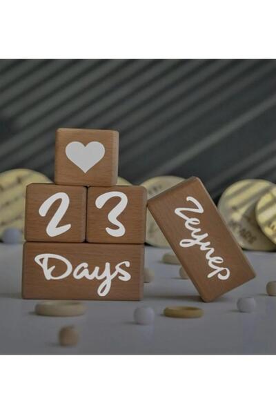 ENCİVA Isimli Bebek Anne Anı Küpü Dekor 5’li Set Isimli Ahşap Bebek Anı Küpü