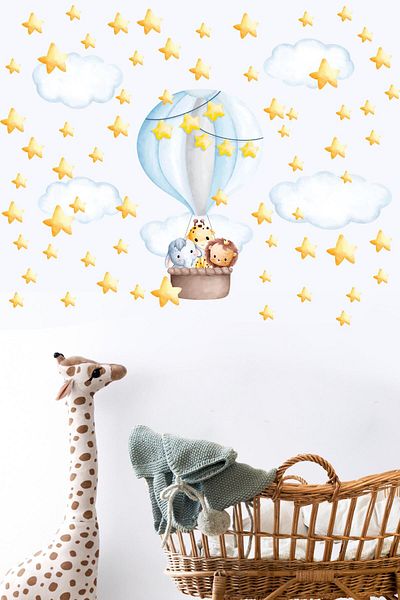 Postifull Baby Room Sticker Set Wall Decoration, Watercolor Flying Balloon Pattern, Children's Room Wall Sticker