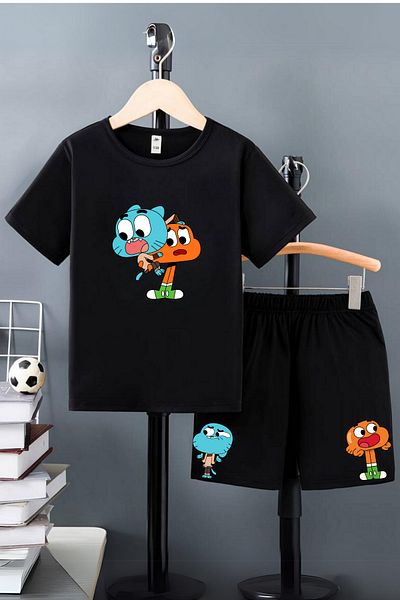 AMMA Unisex Black Trapstar Printed Bottom Top T-Shirt Shorts Set