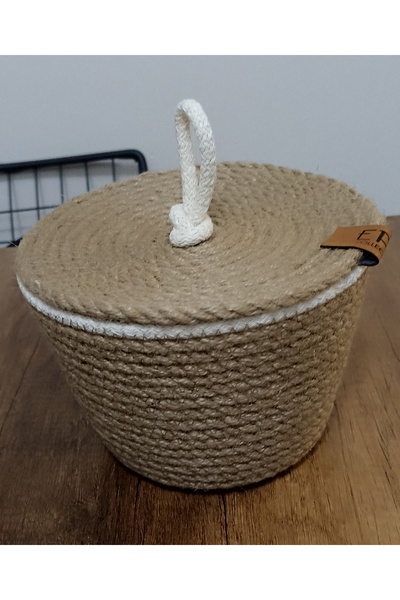 Pınar Gündoğdu Collection صندوق سلة متعدد الأغراض، سلة صغيرة بغطاء من حبل الج...