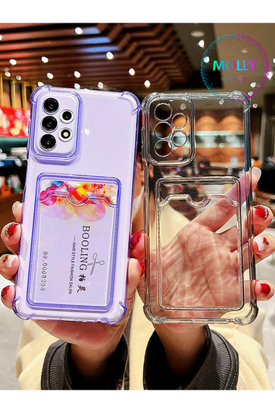 Molly Samsung Galaxy A13 İçin Mavi Kart Cepli Şeffaf Silikon KIlıf (Uyumlu)