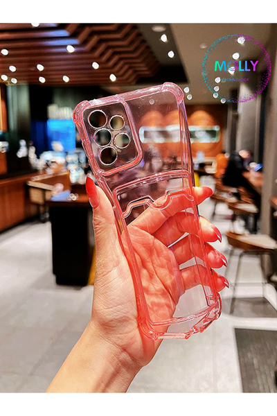 Molly Samsung Galaxy A13 İçin Mavi Kart Cepli Şeffaf Silikon KIlıf (Uyumlu)