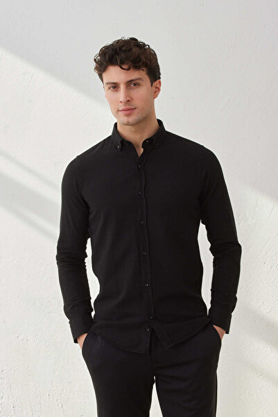 ZENFİNO قميص رجالي من الكتان العادي بقصة ضيقة