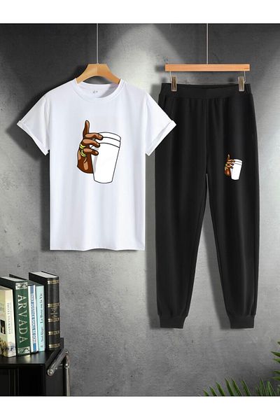 Serays moda Coffee cups printed T-shirt sweat suit for girls/boys
