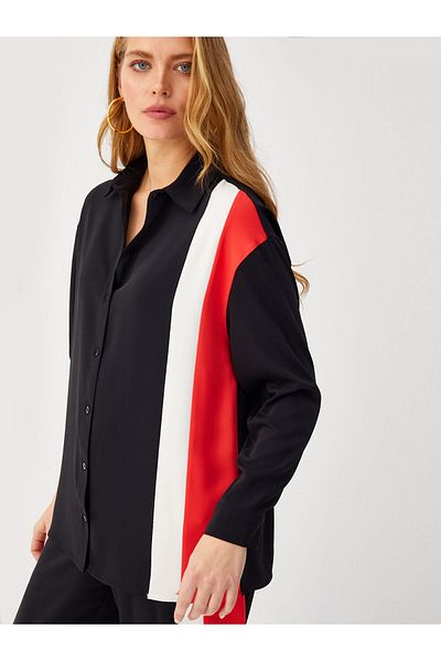 Faik Sönmez 68686 Model Color Blocked Buttoned Tunic